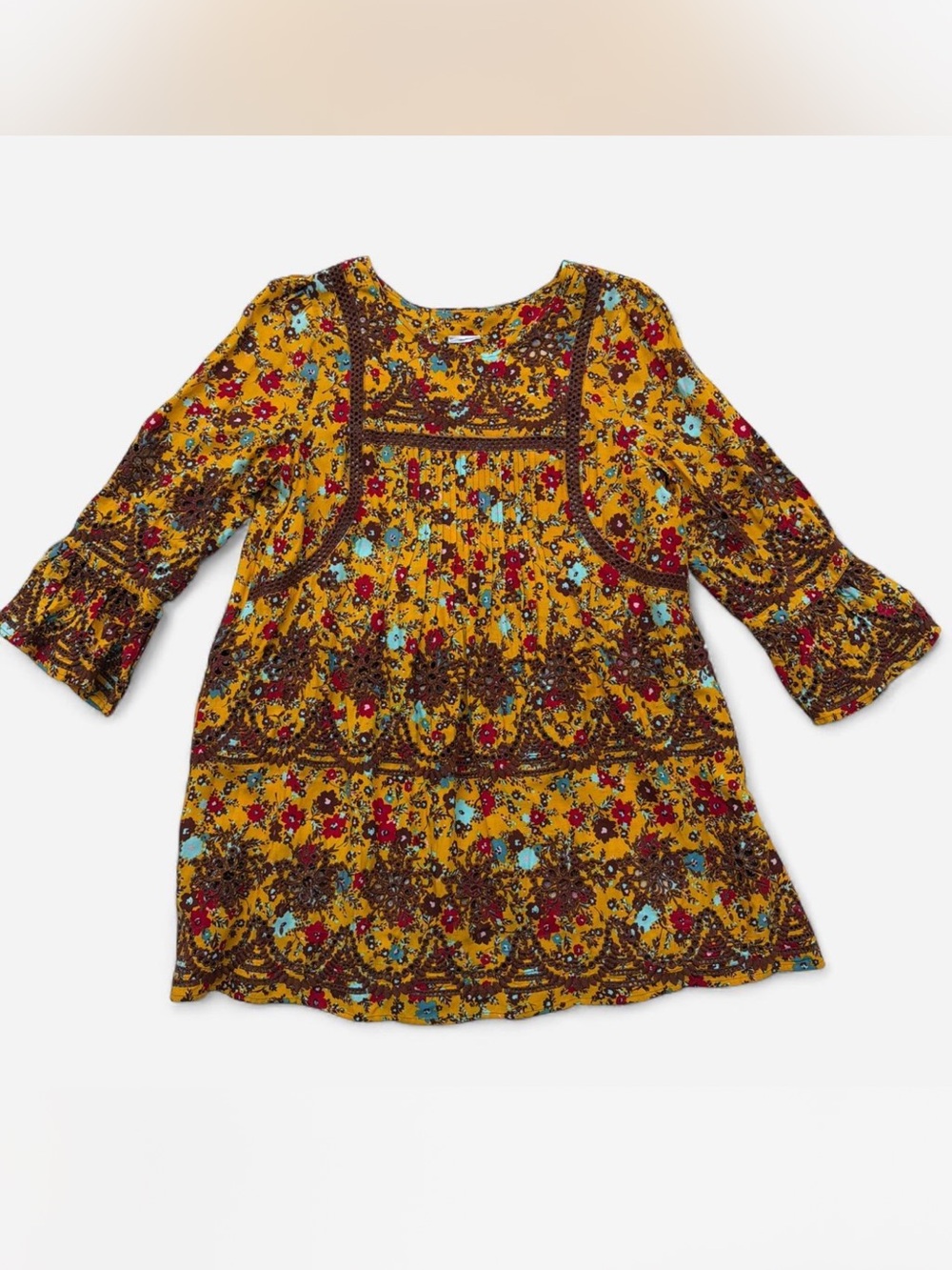 Ivy Jane Mustard Yellow Mini Dress NEW Boho Chic Eyelet